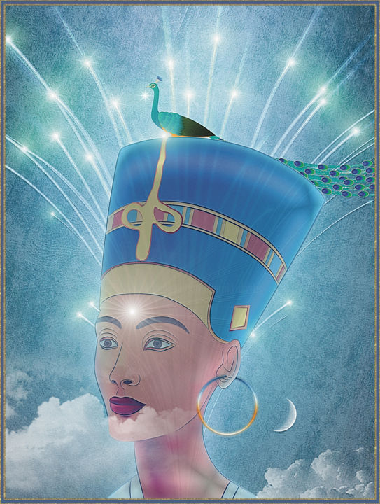 Grafika cyfrowa / sztuka generowana cyfrowo zatytułowany „Nefertiti” autorstwa Harald Dastis, Oryginalna praca, Malarstwo cy…