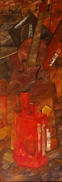 「Cello mit Flasche」というタイトルの絵画 Harry Lübke (hARRY)によって, オリジナルのアートワーク, オイル