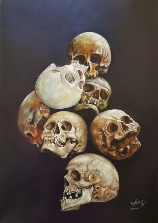 Painting titled "skuls" by Harun Ayhan, Original Artwork, Oil