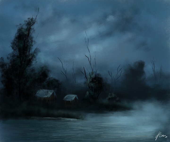 Arte digital titulada "karanlık göl" por Hasan Aydoğdu, Obra de arte original, Pintura Digital