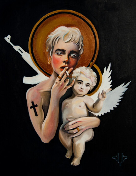 Pintura titulada "Madonna and Child" por Hayk Hovhannisyan, Obra de arte original, Acrílico Montado en Bastidor de camilla d…