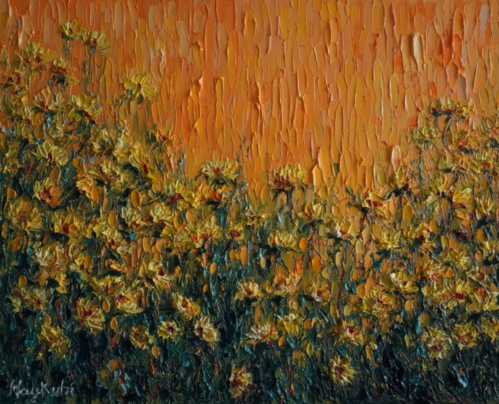 Painting titled "Yellow flowers" by Haykuhi Khachatryan, Original Artwork, Oil