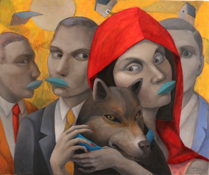Pintura intitulada "Canis Lupus" por Hector Acevedo, Obras de arte originais, Óleo Montado em Armação em madeira