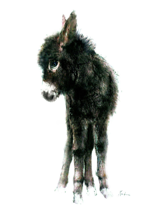 Painting titled ""Young Donkey"" by Hein Kocken, Original Artwork, Digital Print Mounted on Plexiglass