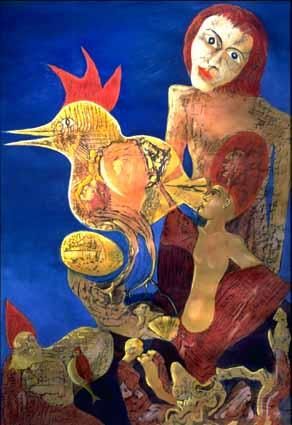 Pintura intitulada "Woman with Cock" por Heinz Sterzenbach, Obras de arte originais