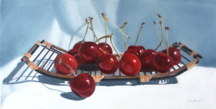 Peinture intitulée "Cerises zen" par Hélène Filiatreault, Œuvre d'art originale, Huile