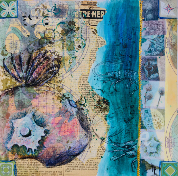 Collages titled "Des cartes et des p…" by Hélène Lacquement, Original Artwork, Collages