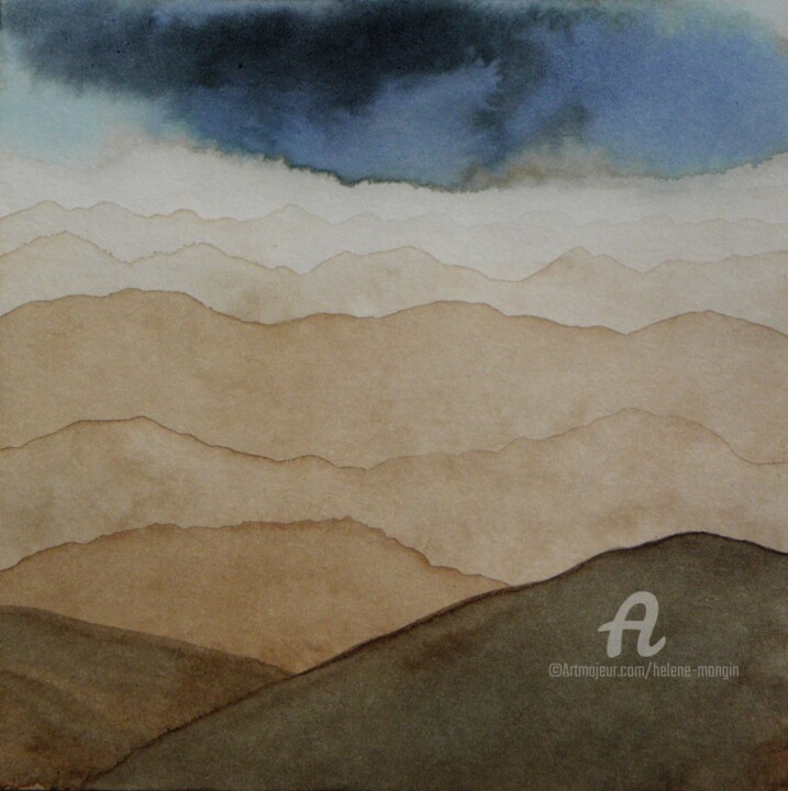 Картина под названием "Paysage de montagne…" - Hélène Mongin, Подлинное произведение искусства, Чернила Установлен на картон