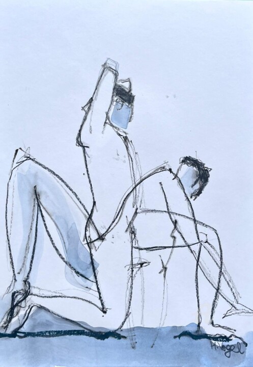 图画 标题为“Gorkem acrobaties a…” 由Helene Vogel, 原创艺术品, 木炭