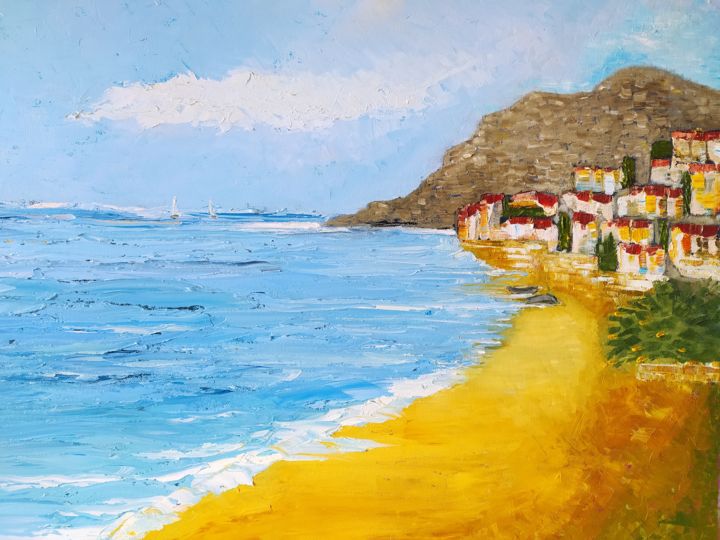 Pintura intitulada "Seascape No.17 Ital…" por Helga G, Obras de arte originais, Óleo