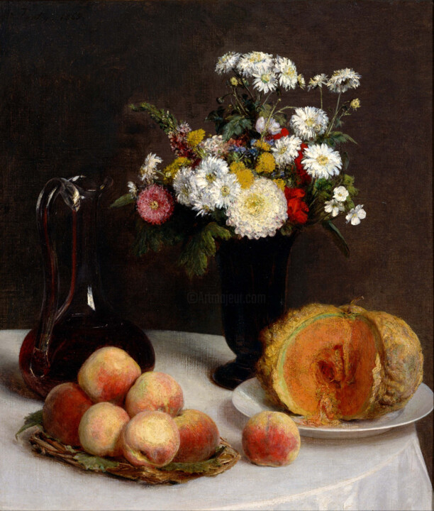 Malerei mit dem Titel "Still Life with a C…" von Henri Fantin-Latour, Original-Kunstwerk, Öl