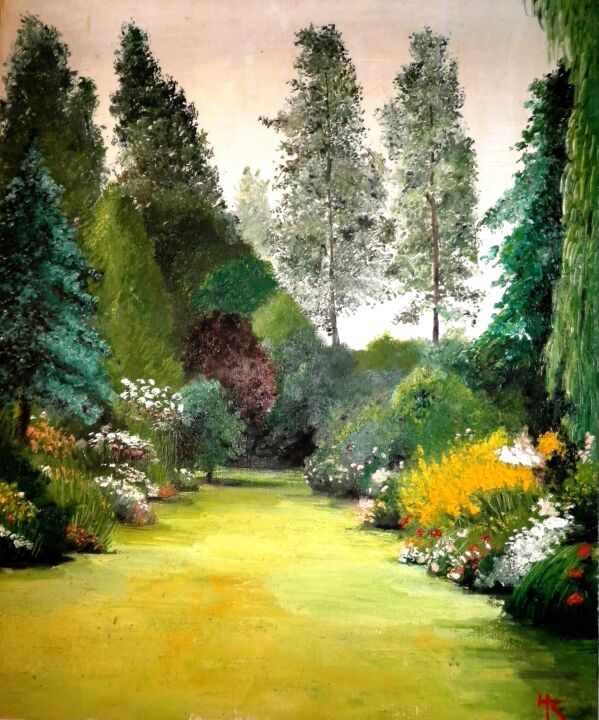 Painting titled "Jardin anglais" by Henri Sacchi, Original Artwork, Oil