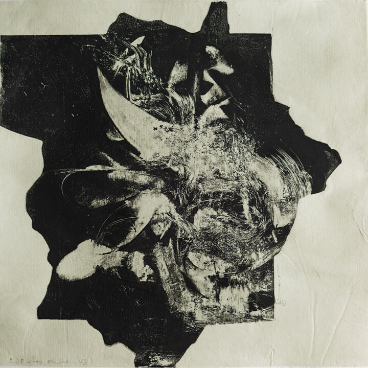 Printmaking titled "Les Ombres (43)" by Henry Pouillon, Original Artwork, Monotype Mounted on Other rigid panel