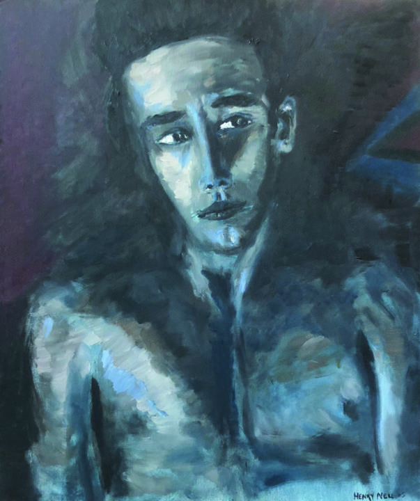 Painting titled "Le jeune homme perp…" by Henry Neu, Original Artwork, Oil