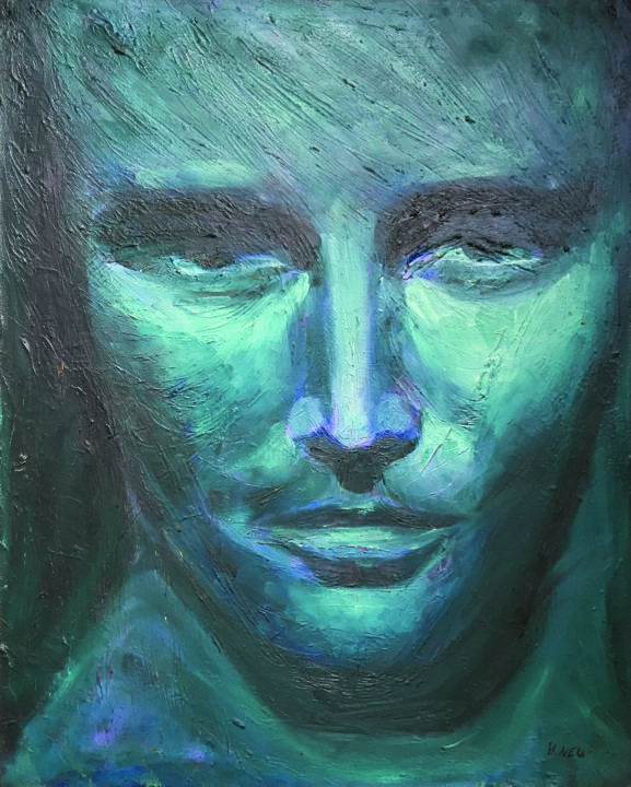 绘画 标题为“L'homme en bleu vert” 由Henry Neu, 原创艺术品, 油