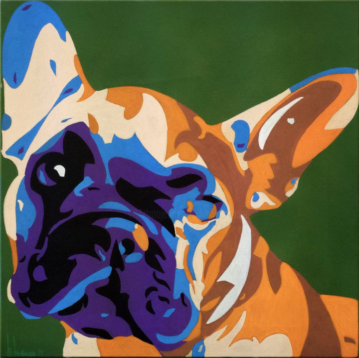 Pittura intitolato "French Bulldog" da Hervé Loiseau, Opera d'arte originale, Acrilico Montato su Telaio per barella in legno