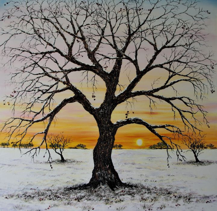 「Oak Tree In Winter」というタイトルの絵画 Hazel Thomsonによって, オリジナルのアートワーク, オイル