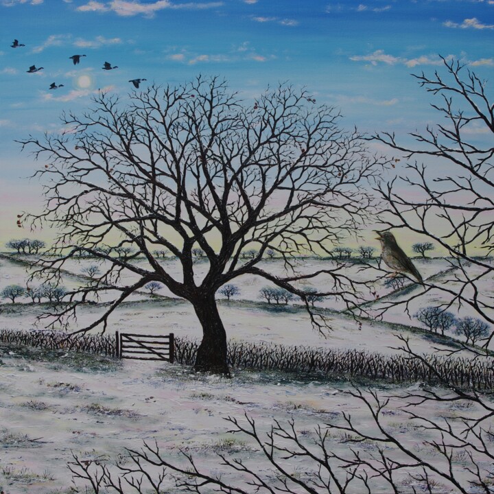 Painting titled "A Winters Song" by Hazel Thomson, Original Artwork, Oil Mounted on Wood Stretcher frame