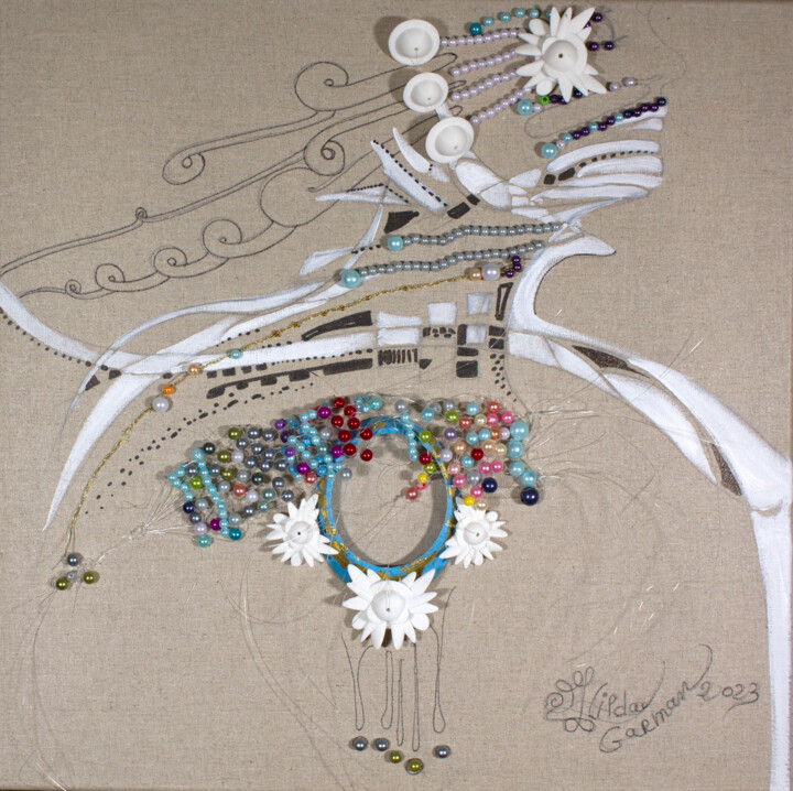Arte textil titulada "Ivresse de Necklar…" por Hilda Garman, Obra de arte original, Bordado Montado en Bastidor de camilla d…