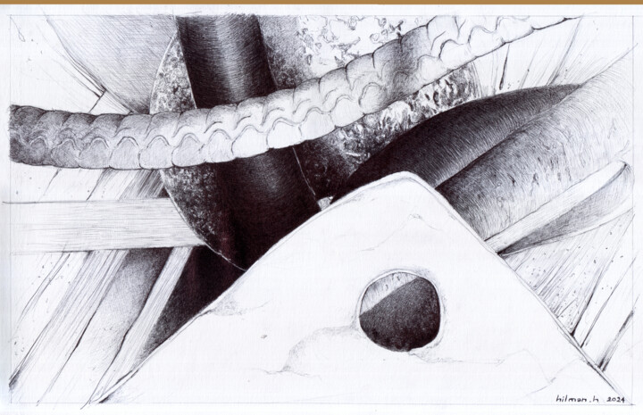 Drawing titled "Black to White #8" by Hilman Hendarsyah, Original Artwork, Ballpoint pen