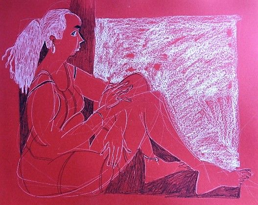 Dibujo titulada "Ana Seated" por Hilary Mullany, Obra de arte original