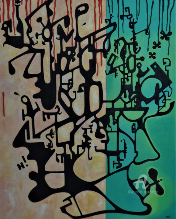 Pittura intitolato "TRIPLE JE" da Hippo, Opera d'arte originale, Olio