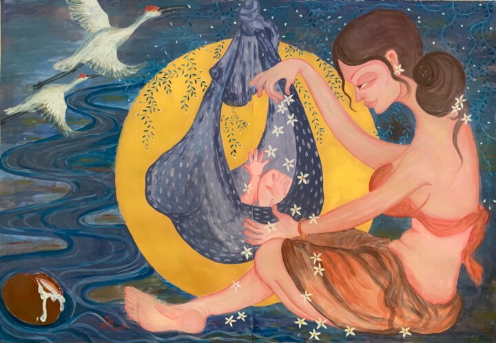 Painting titled "LULLABY" by Hiranya R, Original Artwork, Gouache