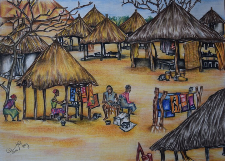 Dibujo titulada "Zambian craft villa…" por Hiten Mistry, Obra de arte original, Lápiz