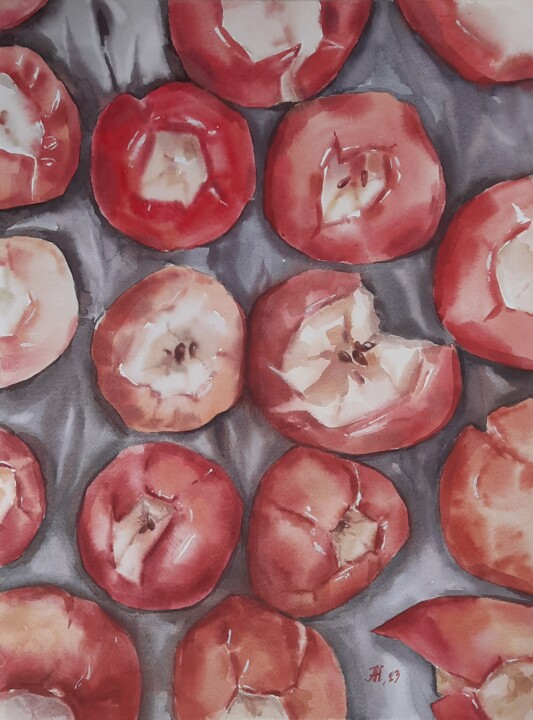 Schilderij getiteld "Baked apples" door Anna Hnatiuk, Origineel Kunstwerk, Aquarel