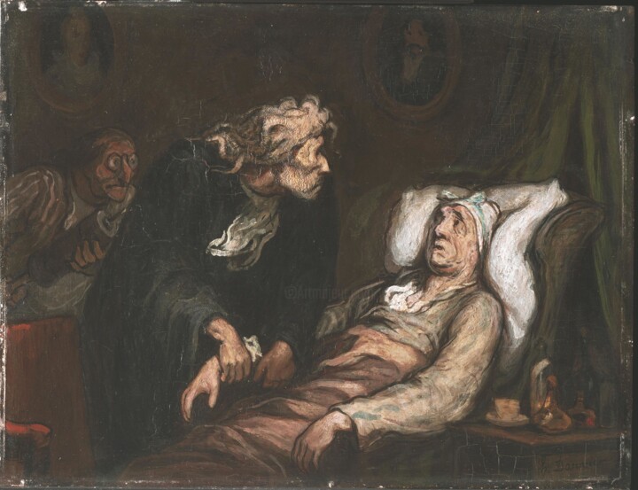 Ζωγραφική με τίτλο "Le malade imaginaire" από Honoré Daumier, Αυθεντικά έργα τέχνης, Λάδι