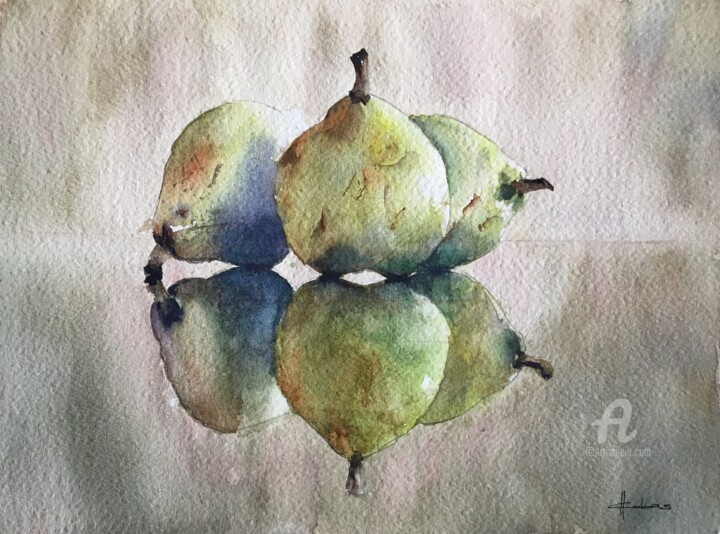 제목이 "Pears Side by Side"인 미술작품 Horacio Cobas로, 원작, 수채화