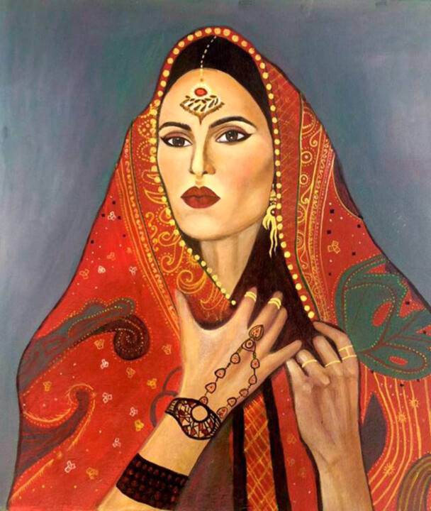 Pintura intitulada ""India Woman"" por Khristina Budnik, Obras de arte originais, Acrílico