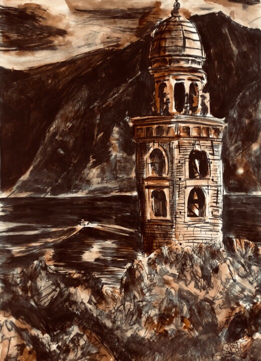 Malerei mit dem Titel "Ticino" von Hugo Silva, Original-Kunstwerk, Aquarell
