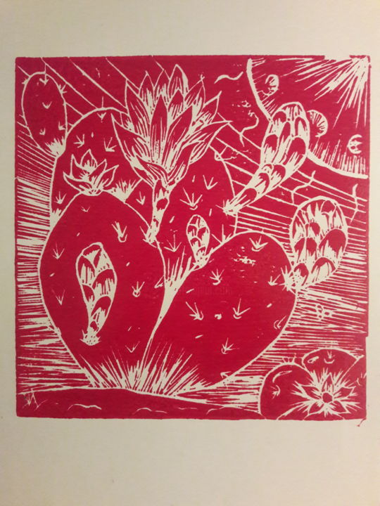 Printmaking titled "Moon flower" by Hurakan, Original Artwork, Linocuts