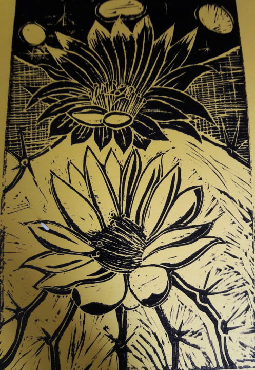 Printmaking titled "Cactus" by Hurakan, Original Artwork, Linocuts