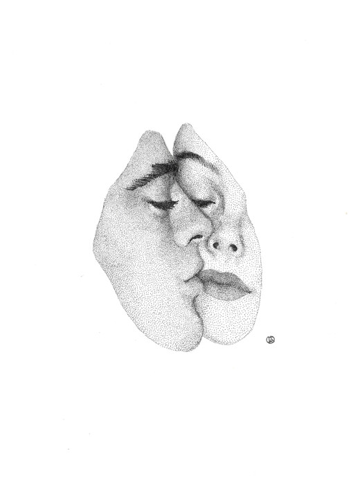 Zeichnungen mit dem Titel "Kiss. Vintage Faces…" von Iana Cherepanska, Original-Kunstwerk, Tinte