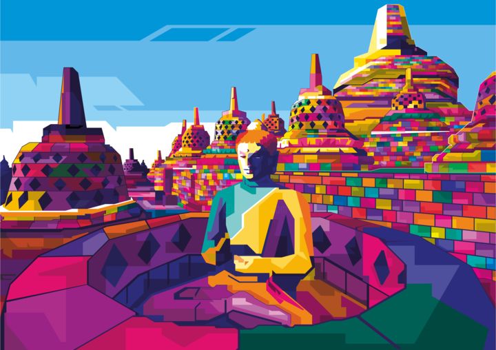 Цифровое искусство под названием "Borobudur Temple in…" - Artworkranger, Подлинное произведение искусства, 2D Цифровая Работа