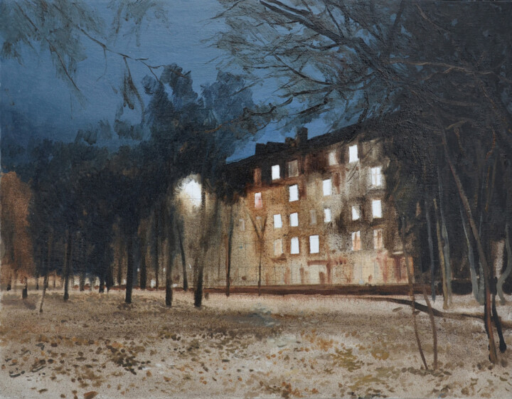 Painting titled "Вечер" by Igor Masin, Original Artwork, Oil Mounted on Other rigid panel