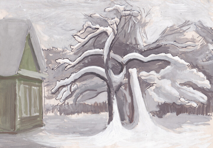 Ζωγραφική με τίτλο "Яблоня под снегом" από Игорь Машин, Αυθεντικά έργα τέχνης, Γκουάς