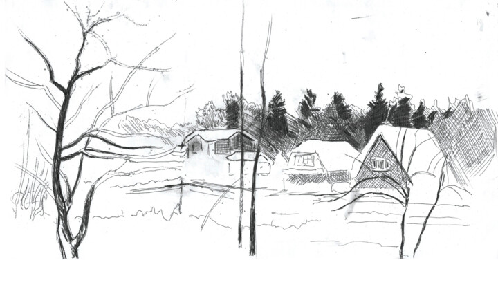 Zeichnungen mit dem Titel "Зимний сад 6" von Igor Masin, Original-Kunstwerk, Gel Stift