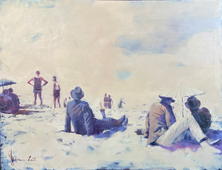 Pintura titulada "Retro beach." por Igor Shulman, Obra de arte original, Oleo Montado en Bastidor de camilla de madera