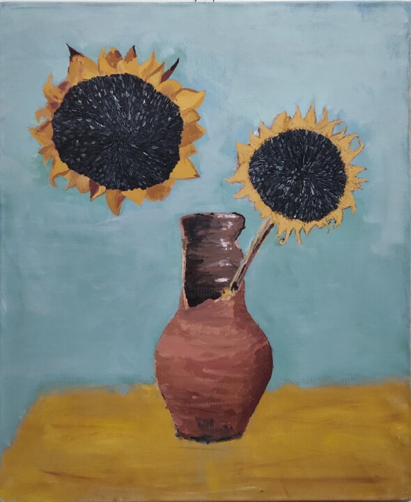 Malarstwo zatytułowany „"sunflower#2"” autorstwa Ihor Ruban, Oryginalna praca, Tempera Zamontowany na Drewniana rama noszy