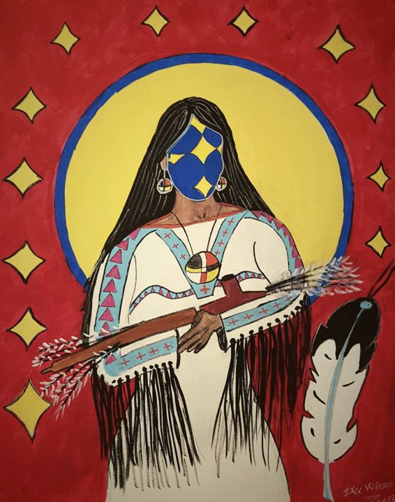 Pte San Wi Femme Bison Blanc Painting By Ikce Wicasa Artmajeur