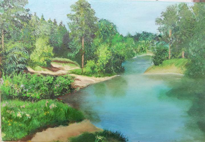 Картина под названием "летом в лесу" - Ilgar Mustafayev, Подлинное произведение искусства, Масло