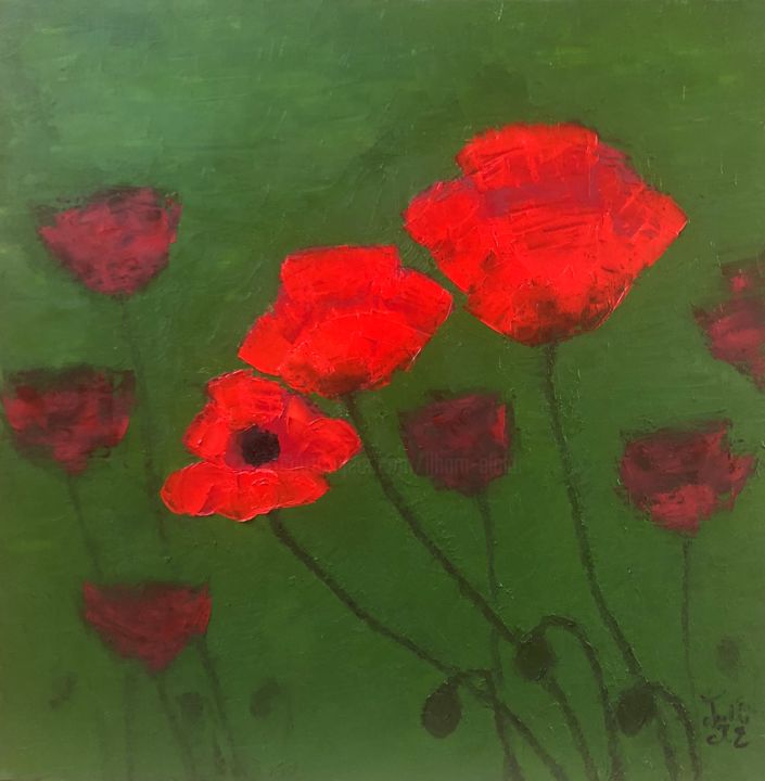 Painting titled "COQUELICOTS" by Julia, Original Artwork, Oil