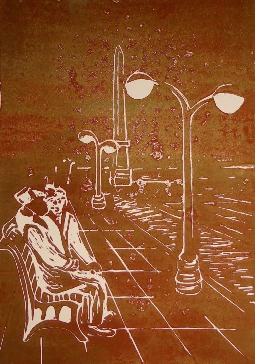 Printmaking titled "Memories of Life 2" by Ilse Joris, Original Artwork, Linocuts