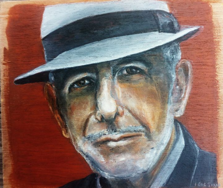 Schilderij getiteld "Leonard Cohen 2" door Ilse Joris, Origineel Kunstwerk, Acryl