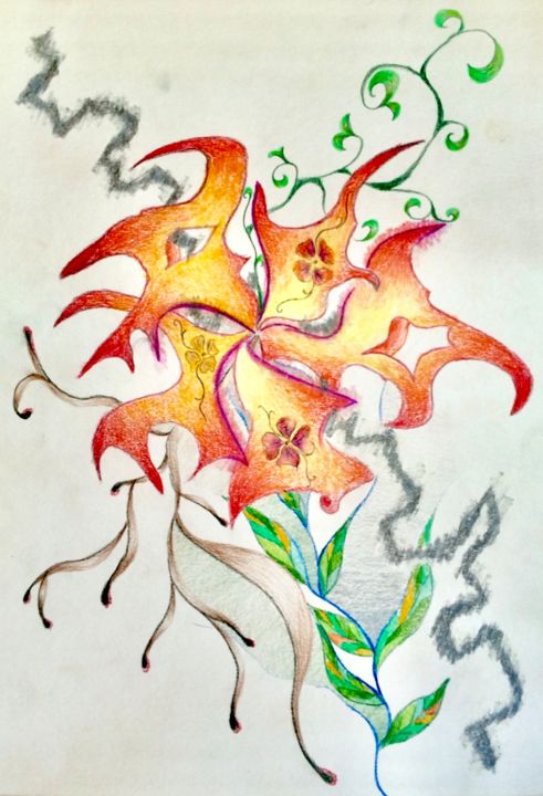 Painting titled "Fire flower" by Mila Bog, Original Artwork, Pastel