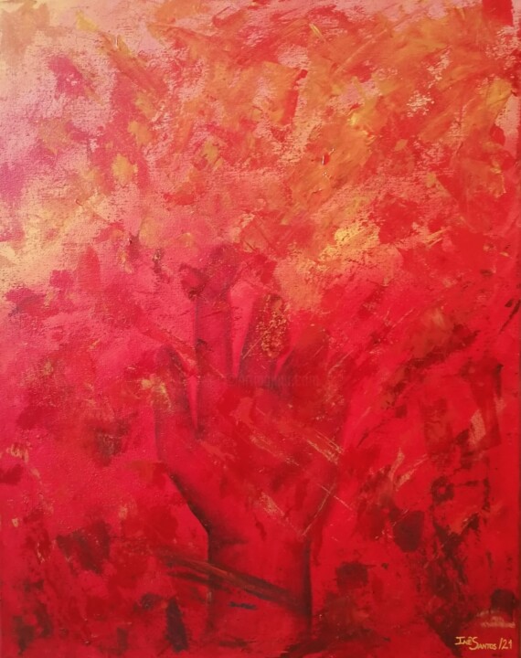 Painting titled "Red" by Inês Santos, Original Artwork, Acrylic Mounted on Wood Stretcher frame