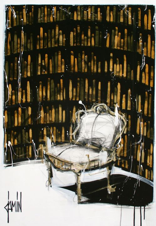 Peinture intitulée "Bibliothèque en ocr…" par David Jamin, Œuvre d'art originale, Acrylique